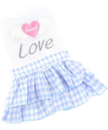 Selmai Sweet Heart Shirt Plaid Tiered Dress for Small Dogs & Cats - Summer Outfit for Yorkie Chihuahua Shih Tzu - Wedding & Birthday Costume - Blue Size M - Buy Online on GoSupps.com