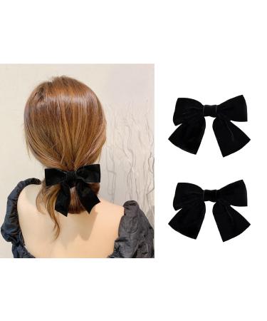 2PCS Black Litttle Hair Bows for Baby Teen Girl  4.5 Cute Duckbill Clip Hair Decor  Back to School Outfit  Kawaii Velvet Headdress for Your Girl Gift  Hair Styling Accessories for Long and Short Hair Small Black