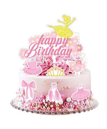 Dancing Cake Toppers Happy Birthday Cake Toppers with Dancing Cupcake Toppers Dancing Cake Table Party Decorations for Kids Dancing Theme Birthday Party Decor Favors Supplies Pink Dancing