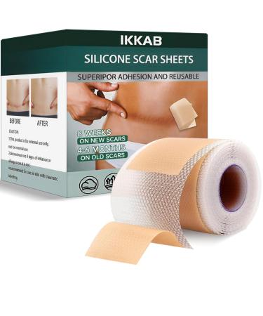IKKAB Silicone Scar Sheets Silicone Scar Tape for Surgical Scars Reusable and Effective Scar Removal Sheets for Surgical Scars Healing Keloid C-Section Tummy Tuck(1.6 x 60 Roll)