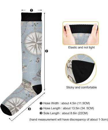Haskirky High Elasticity Compression Socks - 2 Pairs, Adult Universal Knee High Socks for Leisure, Fatigue Relief, Travel, and Running - Compass, Lighthouse, Anchor, Seashells Design - Buy Online on GoSupps.com