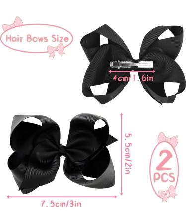 2Pcs Black Ribbon Hair Bow Clips for Girls & Women | 3 inch Ponytail Holder with Duckbill Clip - Buy Online on GoSupps.com