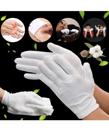 24 Pcs White Cotton Gloves for Dry Hands Moisturizing Gloves Overnight Eczema Gloves Kids Sleep Gloves for Women Cosmetic Jewelry Silver Moisturizing Coin Inspection Gloves X-Small