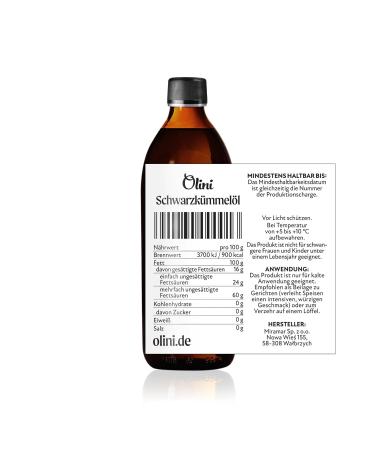 Buy Olini Black Cumin Oil 500ml - Cold-Pressed Untreated Rich in Omega-3 & Omega-6 - Fresh Guarantee from Manufacturer - Buy Online on GoSupps.com