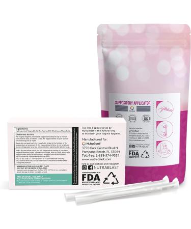 NutraBlast Tea Tree Oil Vaginal Suppositories - 12 Suppositories & 15 Applicators for Odor Control - Buy Online on GoSupps.com
