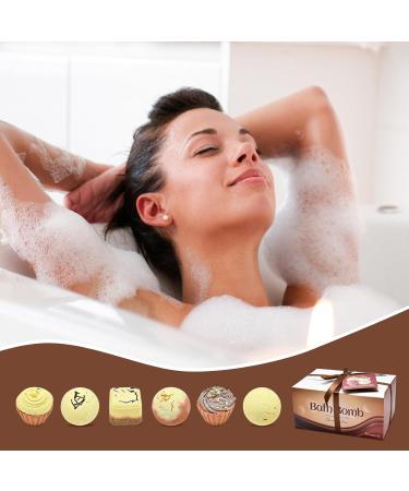 6 Pieces Dessert Bath Bombs Gift Set Assorted Spa Fizzies with Natural Essential Oils Handmade Cupcake Cake and Sprinkle Topped Bath Balls for Relaxation Birthday or Mother's Day Gifts for Women Chocolate - Buy Online on GoSupps.com