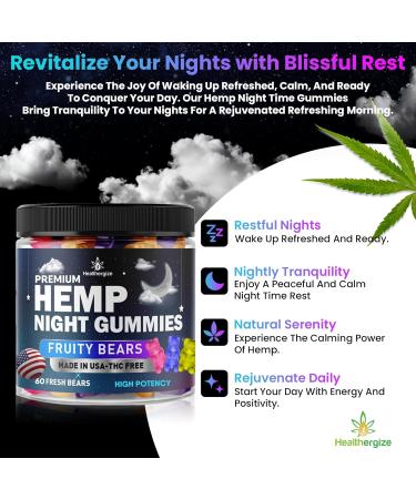 Healthergize Hemp Gummies Night Time, High Potency Nap Gummies, Peace and Relaxation, Hemp Oil Infused Gummy Bear, Good Mood, Calm, Restful Bedtime-Gomita para Dormir, Natural Hemp Oil-Made in USA - Buy Online on GoSupps.com