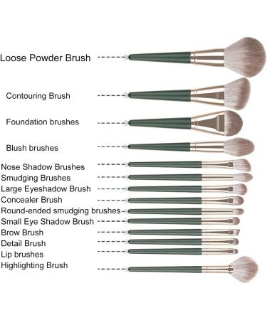 Makeup Brushes 14Pcs/Set Fan Brush Soft Fine Bristle Easy to Clean Safe Reused Professional Beauty Accessory Lightweight Green Tube Fan Makeup - Buy Online on GoSupps.com