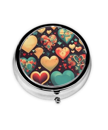 Colorful Heartsround Pill Box 3 Compartment Round Pill Box Organizer * Portable Travel Pill Box for Traveling.