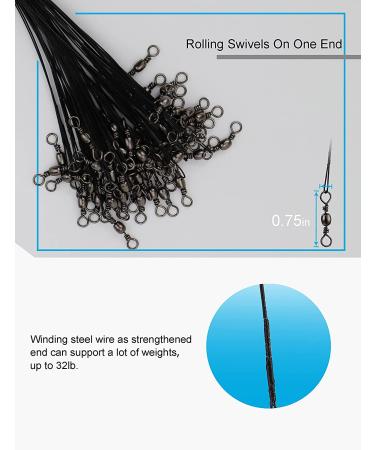 Facikono Steel Leaders Fishing Saltwater Wire with Swivels and Snaps - 60PCS, 12in Black - Buy Online on GoSupps.com
