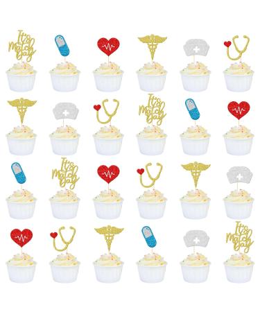 Firefairy 24 Pcs It s Match Day Cupcake Toppers Congrats Match Cupcake Toppers Nursing School Graduation Cake Picks Match Day Party Decorations Glitter