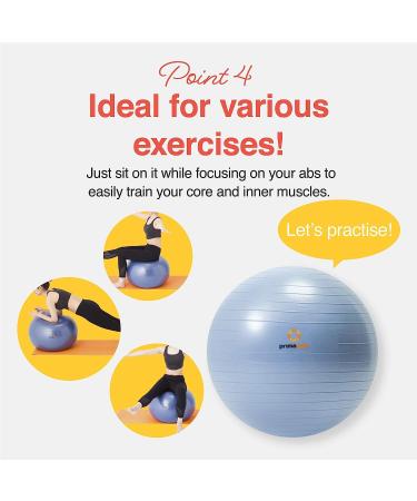 Primasole 25.6 Exercise Ball for Balance Stability | Yoga, Pilates, Fitness | Pale Gray w/ Inflator Pump | Home, Office, Gym - Buy Online on GoSupps.com