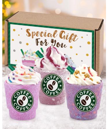 Distaratie Unique Teacher Appreciation Gift Idea 3 Pack Coffee Bath Bomb Frappe Bath Bombs Coffee Teache Repeat Box Mother's Day Housewarming Birthday Spa Relaxing Pampering Gift for Woman (Mini Size)