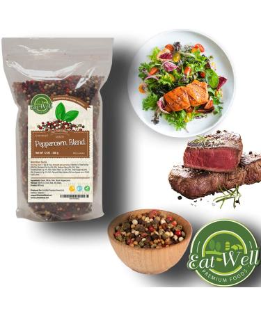 12oz Resealable Bag of 100% Natural Four Peppercorns Blend - Premium Grade, Freshly Packed Whole Black, Pink, Green, White Peppercorns - Ideal for Grinders Refill - Buy Online on GoSupps.com