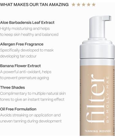 Filter By Molly-Mae Self Tanning Mousse Extra Dark | Fast Drying Fake Tan | Streak Free | Bronzed Glow | Moisturising Foam | Develops Fast | Long Lasting | 200ml - Buy Online on GoSupps.com