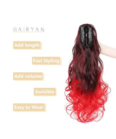 Buy Gairyan 50cm Curly Ponytail Hair Extensions - Black Ombre Red Claw Clip for Women - Long Wavy Synthetic Hair Extensions - Buy Online on GoSupps.com