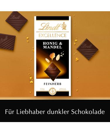 Shop Lindt Excellence Honey & Almond 100g - Dark Chocolate with Honey & Almond Pieces | Premium Gift Chocolate 2023 - Buy Online on GoSupps.com