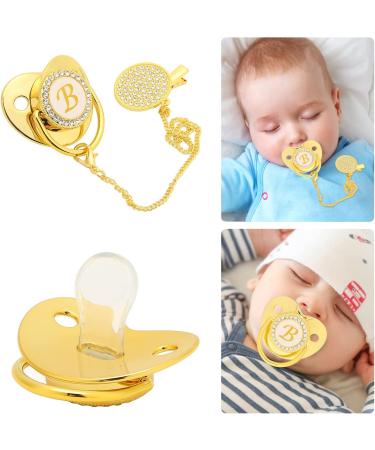 Hyuduo Golden Baby Pacifier - Personalized Curved Design 26 Letters Safe Materials Healthy Bling Perfect for Newborns 6-18 Months with Clips - Buy Online on GoSupps.com
