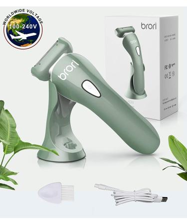 Brori Electric Razor for Women - Rechargeable Bikini Trimmer & Body Hair Remover | Wet & Dry Cordless Shaver with LED Light - Green - Buy Online on GoSupps.com