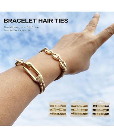 Gold Plated Ponytail Holders Scrunchies - Soft Elastic Hair Ties Bracelet - Trendy Hair Accessories for Women in Khaki - Buy Online on GoSupps.com