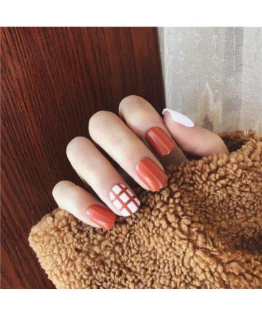 HUIL Artificial Nails Fake Nails Orange Stripes Finished Bride with Manicure and False Nails