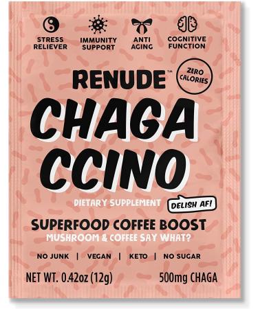 Renude Chagaccino Mushroom & Adaptogen Coffee Boost Powder - Immune Support, Beauty & Brains, Vegan & Keto | 0 Calories - 10 Servings - Buy Online on GoSupps.com