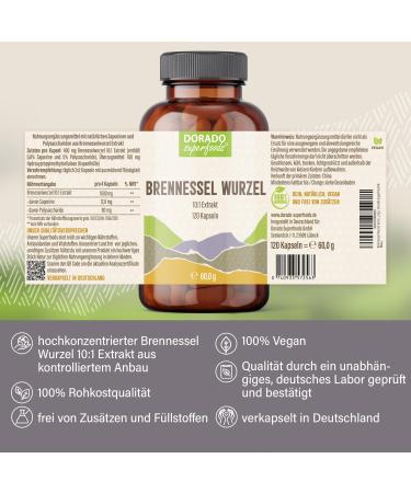 Nettle Root Extract Capsules 1600mg - High Dose Vegan & Gluten-Free | 120 Pieces | Dorado Superfoods - International Shipping Available - Buy Online on GoSupps.com