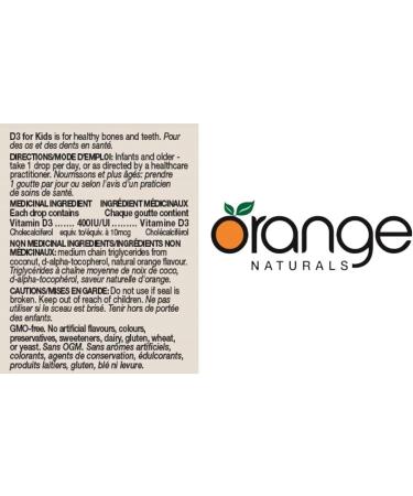 Orange Naturals - Vitamin D3 Drops - Liquid Natural Orange Flavour- 400IU for Kids - 15ml - Cholecalciferol Vitamin D3 Liquid Drops - Bone Health Teeth Health & Immune System Support - Buy Online on GoSupps.com