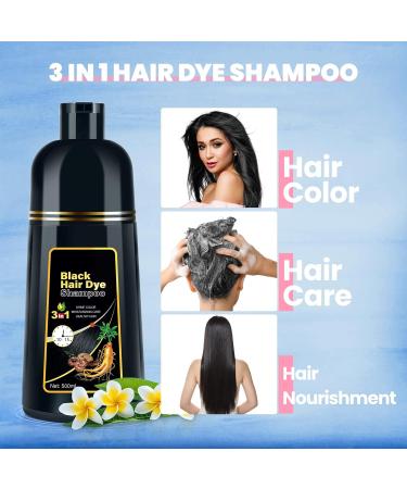 JUANCHI Organic Hair Dye Shampoo 3 in 1 for Gray Hair - Paraben Free Easy to Use Long-Lasting 16.9 Fl Oz (500 ml) - Ideal for Men & Women Ship Internationally - Buy Online on GoSupps.com
