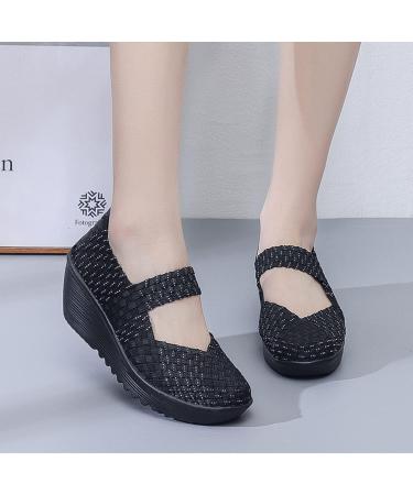 Touchmosees Women's Platform Wedge Sandals Mary Jane Shoes - Black/White - Size 8 - Buy Online on GoSupps.com