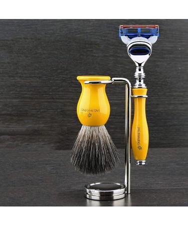 Razor Brush - Black Dachs Synthetic Fiber Bristles & Yellow Ceramic Handpiece | Exceptional Comfort & Low Maintenance | Perfect for Every Shaving Collection - Buy Online on GoSupps.com
