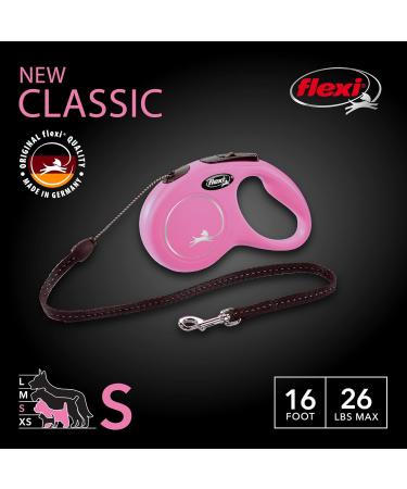Flexi Classic Insertional Dog Leash - Ergonomic Durable Tangle-Free for Dogs Up to 11.8 kg 4.8m (16ft) - Small Pink - Buy Online on GoSupps.com