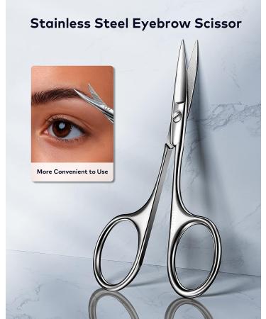 Silver Eyebrow and Facial Hair Scissors Set with Brush - Men's Nose and Mustache Trimmer, Women's Grooming Tool - Precision Stainless Steel Blades - Buy Online on GoSupps.com