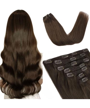 Vlasy Clip in Hair Extensions Human Hair Seamless Hair Extensions Clip in Real Human Hair 7 Pieces Straight Brown Natural Thick Weft Human Hair Clip in Extensions for Women 6# 14 Inch(70 g) 14 Inch (70 g) 6# Brown
