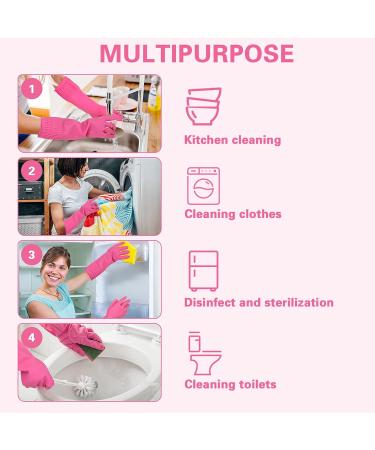 Sibba Rubber Cleaning Gloves 2 Pairs - Reusable Waterproof Non-Slip Household Long Gloves Rose Red - Buy Online on GoSupps.com