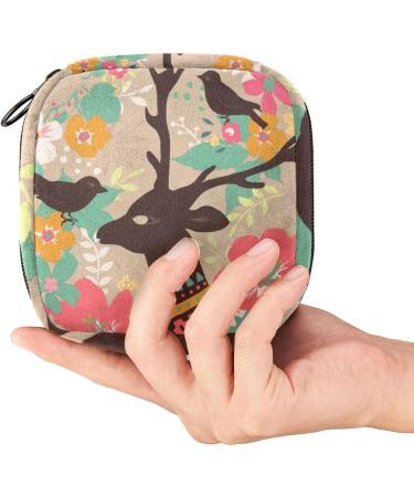 Stylish Zip Bag for Menstruation Pads & Tampons - Women's Napkin Bag with Deer & Floral Sketch - Ideal Gift for Girls - Buy Online on GoSupps.com