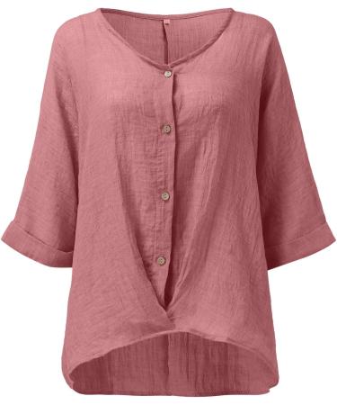 Women Linen Shirts Casual Short Sleeve V-Neck Blouses Button Ladies Work Office Loose Tshirt Basic Summer Tee Shirts 203-qppoj-pink-b XL - Buy Online on GoSupps.com
