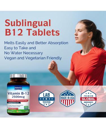 Innate Vitality Vitamin B12 2500mcg Sublingual Methylcobalamin Extra Strength for Energy Metabolism Mental Clarity Nervous System Health Peach Flavor Zero Sugar 120 Fast Dissolve Tablets 120 Count (Pack of 1) - Buy Online on GoSupps.com