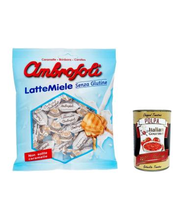 Italian Gourmet E.R. Ambrosoli Milk and Honey Candies 135g Milk and Honey Sweets + Gourmet Italian Pulp 400g Pack of 12