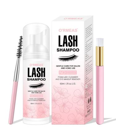 Lash Shampoo for Eyelash 60ML + Brush & Mascara Wand Eyelid Foaming Cleansing Extension Cleanser Remover Makeup Remover Salon and Home Use