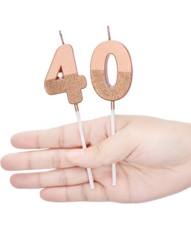 BBTO 40th Birthday Candles Glitter Cake Topper - Rose Gold Numeral Candles for Party Decoration and Anniversary Celebration - Buy Online on GoSupps.com