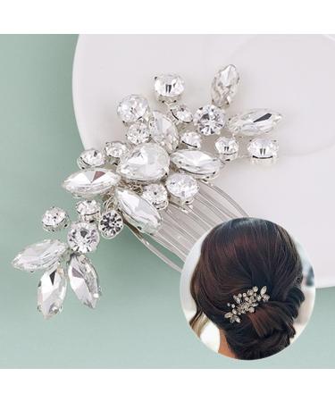 Bridal Bride Hair Accessories Alloy Leaf Hair Pin Wedding Hair Piece Rhinestone Pins for Women Mother of Bride Handmade Comb Silver Hair Accessories for Wedding and Party