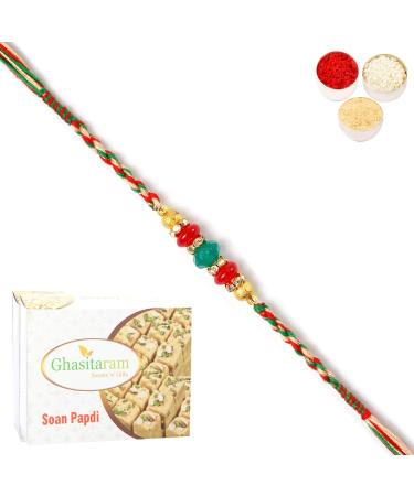 Ghasitaram Gifts Rakhi for Brother Rakhis Online ra4123 Pearl Rakhi for My Brother with 400 GMS of Soan Papdi Rakhi with 400 GMS of Soan Papdi