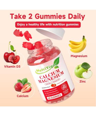 Calcium Magnesium Zinc Gummies with High Absorption Magnesium 300mg Calcium Supplement with D3 for Bone Muscles & Immune Support for Kids & Adults Strawberry Flavor 120 Count 60 Count (Pack of 2) - Buy Online on GoSupps.com