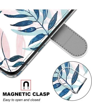 Nadoli Leather Mobile Phone Case for Samsung Galaxy J6 Plus - Colorful Pink Green Leaves Wallet with Card Compartment Magnetic Stand Protective Cover - Buy Online on GoSupps.com