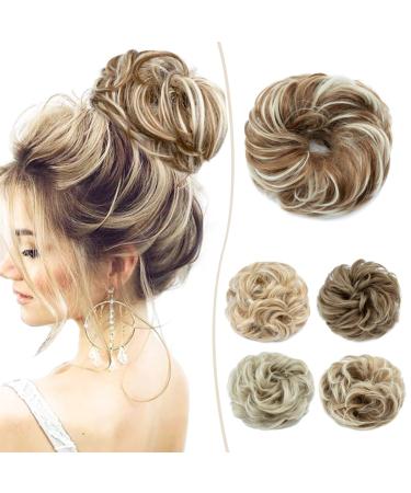 Silk-Co hair part with rubber band dutt with hair wavy soft dutt hair part with rubber band 55 g lured hair thickening hair extensions messy bun updos honey brown & bleaching blonde lured 55 g honey brown & bleach blonde