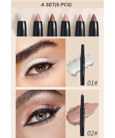 Scnvsi 6 Colors Waterproof Eyeshadow Stick Set Creamy Color Pen Fashion Eye Makeup Kit with Natural Glitter - Buy Online on GoSupps.com