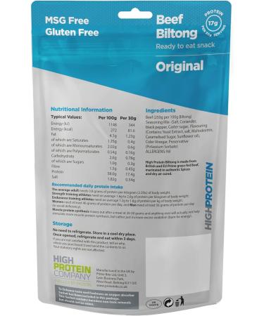 High Protein Original Biltong 250g Pack - Gluten & MSG Free Beef Jerky Snack - Buy Online on GoSupps.com