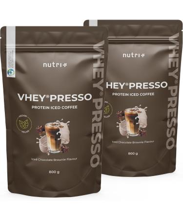 Nutri + Protein Iced Coffee Chocolate Brownie - Vheypresso protein coffee with caffeine 800 g - lactose + gluten free chocolate powder - ideal for muscle building - Buy Online on GoSupps.com