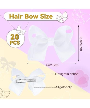 20Pcs Hand-Made 4 White Hair Bows Grosgrain Ribbon with Alligator Clips for Girls, Kids, Teens - Hair Accessories for Toddlers and Children - Buy Online on GoSupps.com